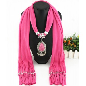 Ethnic Style Waterdrop Pendant Tassel Fashion Scarf Necklace - Pink