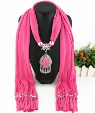 Ethnic Style Waterdrop Pendant Tassel Fashion Scarf Necklace - Pink