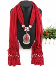 Ethnic Style Waterdrop Pendant Tassel Fashion Scarf Necklace - Dark Red