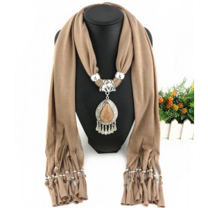 Ethnic Style Waterdrop Pendant Tassel Fashion Scarf Necklace - Brown