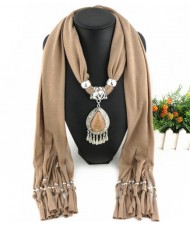 Ethnic Style Waterdrop Pendant Tassel Fashion Scarf Necklace - Brown