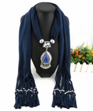 Ethnic Style Waterdrop Pendant Tassel Fashion Scarf Necklace - Ink Blue
