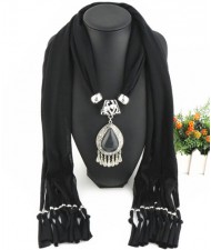 Ethnic Style Waterdrop Pendant Tassel Fashion Scarf Necklace - Black