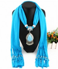 Ethnic Style Waterdrop Pendant Tassel Fashion Scarf Necklace - Sky Blue