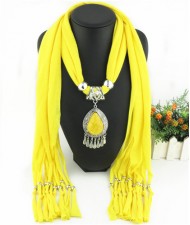 Ethnic Style Waterdrop Pendant Tassel Fashion Scarf Necklace - Yellow