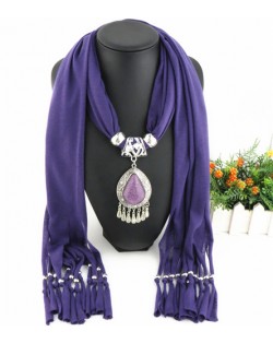 Ethnic Style Waterdrop Pendant Tassel Fashion Scarf Necklace - Purple