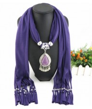 Ethnic Style Waterdrop Pendant Tassel Fashion Scarf Necklace - Purple
