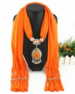 Ethnic Style Waterdrop Pendant Tassel Fashion Scarf Necklace - Orange