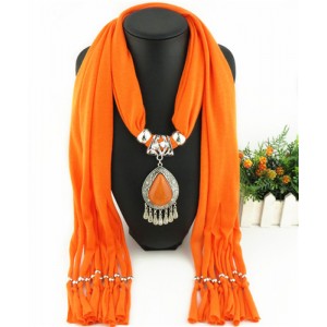 Ethnic Style Waterdrop Pendant Tassel Fashion Scarf Necklace - Orange