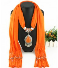 Ethnic Style Waterdrop Pendant Tassel Fashion Scarf Necklace - Orange