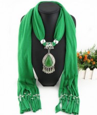 Ethnic Style Waterdrop Pendant Tassel Fashion Scarf Necklace - Green