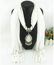 Ethnic Style Waterdrop Pendant Tassel Fashion Scarf Necklace - White
