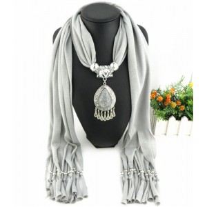 Ethnic Style Waterdrop Pendant Tassel Fashion Scarf Necklace - Gray