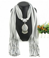 Ethnic Style Waterdrop Pendant Tassel Fashion Scarf Necklace - Gray