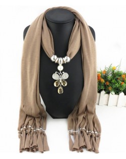 Butterfly Gem Pendant Tassel Fashion Scarf Necklace - Brown