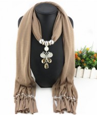 Butterfly Gem Pendant Tassel Fashion Scarf Necklace - Brown