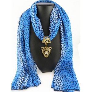 Wild Leopard Head Pendant Leopard Prints Fashion Scarf Necklace - Blue