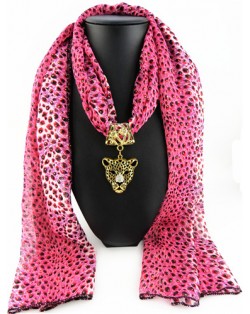 Wild Leopard Head Pendant Leopard Prints Fashion Scarf Necklace - Rose