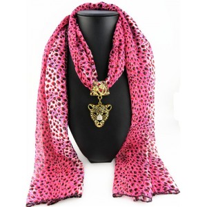Wild Leopard Head Pendant Leopard Prints Fashion Scarf Necklace - Rose