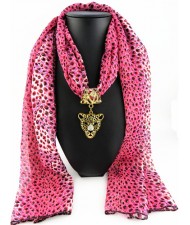 Wild Leopard Head Pendant Leopard Prints Fashion Scarf Necklace - Rose