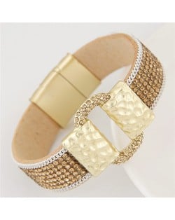 Rhinestones All-over Coarse Buckle Design Magnetic Lock Fashion Bangle - Champagne