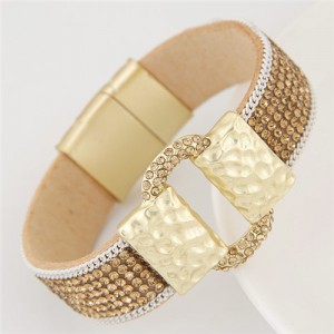 Rhinestones All-over Coarse Buckle Design Magnetic Lock Fashion Bangle - Champagne