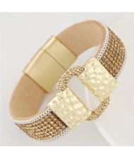 Rhinestones All-over Coarse Buckle Design Magnetic Lock Fashion Bangle - Champagne