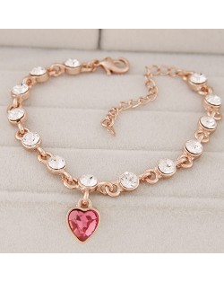 Korean Fashion Czech Rhinestone Embellished Peach Heart Pendant Design Bracelet