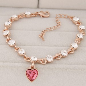 Korean Fashion Czech Rhinestone Embellished Peach Heart Pendant Design Bracelet