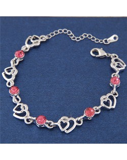 Rhinestone Inlaid Twin Hearts Theme Design Alloy Fashion Bracelet - Pink