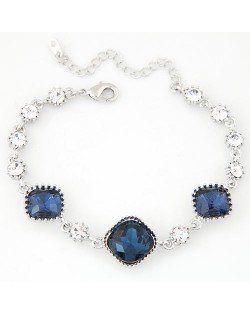 Triple Square Czech Rhinestone Embellished Shining Fashion Bracelet - Silver