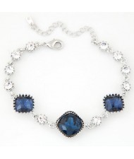 Triple Square Czech Rhinestone Embellished Shining Fashion Bracelet - Silver