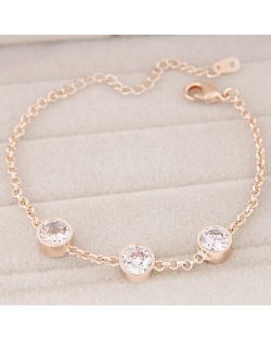 Round Transparent Cubic Zirconia Inlaid Golden Chain Fashion Bracelet