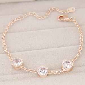 Round Transparent Cubic Zirconia Inlaid Golden Chain Fashion Bracelet