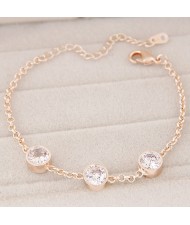 Round Transparent Cubic Zirconia Inlaid Golden Chain Fashion Bracelet