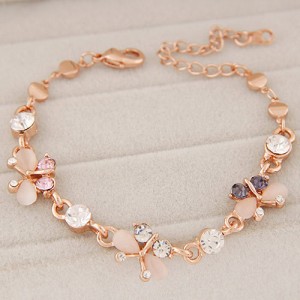 Czech Rhinestone and Opal Embellished Butterflies Golden Alloy Fashion Bracelet