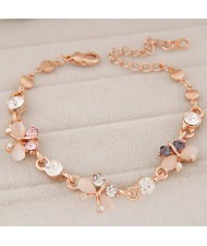 Czech Rhinestone and Opal Embellished Butterflies Golden Alloy Fashion Bracelet