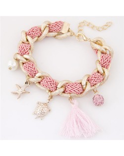 Various Fashion Charms Design Weaving Pattern Alloy Bracelet - Pink