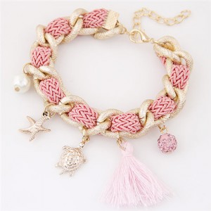Various Fashion Charms Design Weaving Pattern Alloy Bracelet - Pink