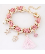 Various Fashion Charms Design Weaving Pattern Alloy Bracelet - Pink