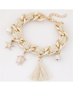 Various Fashion Charms Design Weaving Pattern Alloy Bracelet - Beige