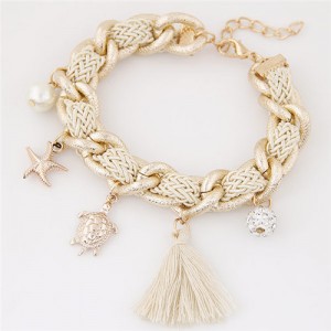 Various Fashion Charms Design Weaving Pattern Alloy Bracelet - Beige