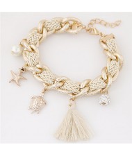 Various Fashion Charms Design Weaving Pattern Alloy Bracelet - Beige