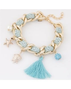 Various Fashion Charms Design Weaving Pattern Alloy Bracelet - Blue