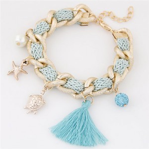 Various Fashion Charms Design Weaving Pattern Alloy Bracelet - Blue