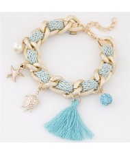 Various Fashion Charms Design Weaving Pattern Alloy Bracelet - Blue