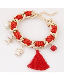 Various Fashion Charms Design Weaving Pattern Alloy Bracelet - Red
