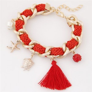 Various Fashion Charms Design Weaving Pattern Alloy Bracelet - Red