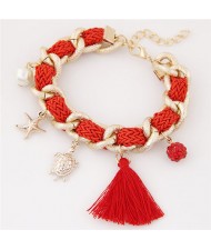 Various Fashion Charms Design Weaving Pattern Alloy Bracelet - Red