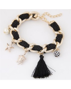 Various Fashion Charms Design Weaving Pattern Alloy Bracelet - Black
